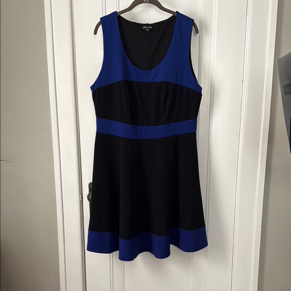 City Chic Black and Blue Fit and Flare Knee Length Dress